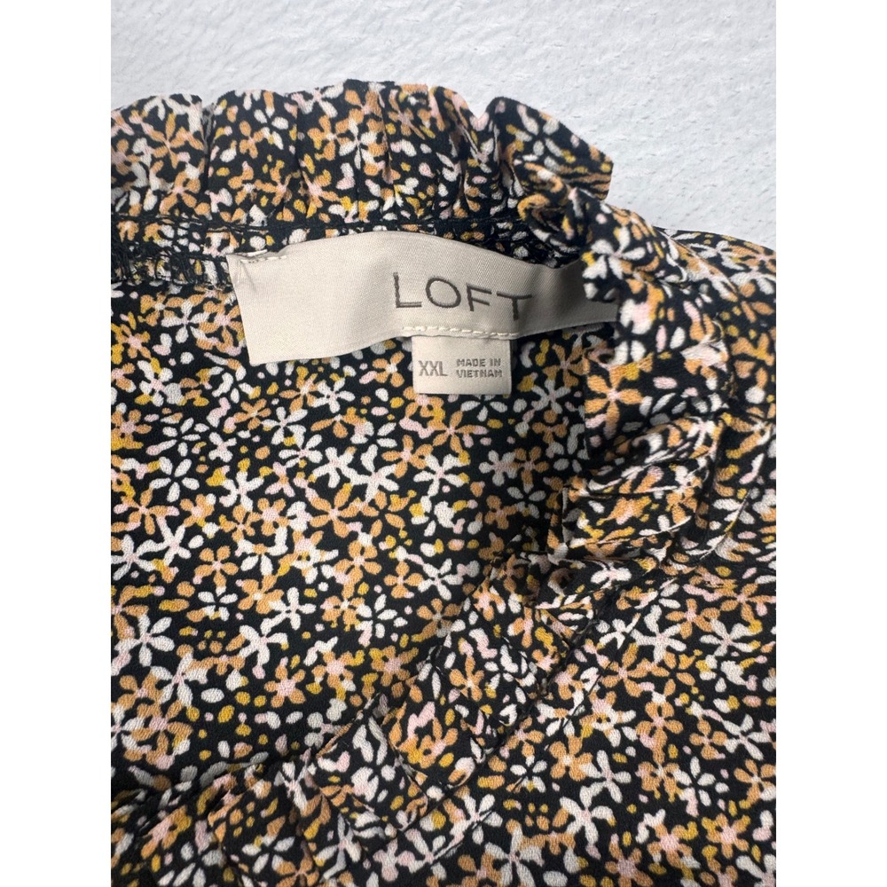 LOFT Womens XXL Ditsy Floral Blouse Ruffle Mock Neck Gold Button Shoulder Top - Picture 3 of 9